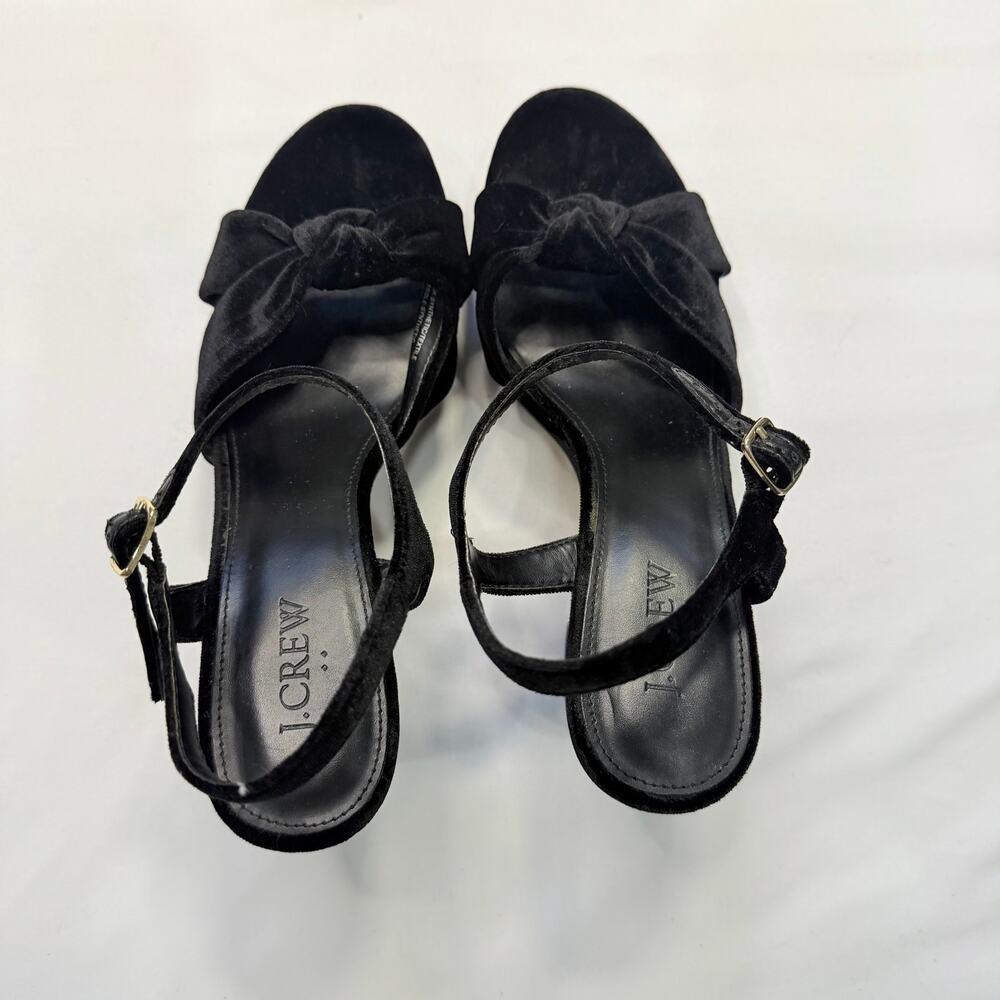 J.Crew Black Velvet Platform Heels Women’s 8 Block Heel Ankle Strap Sandals - Picture 4 of 10